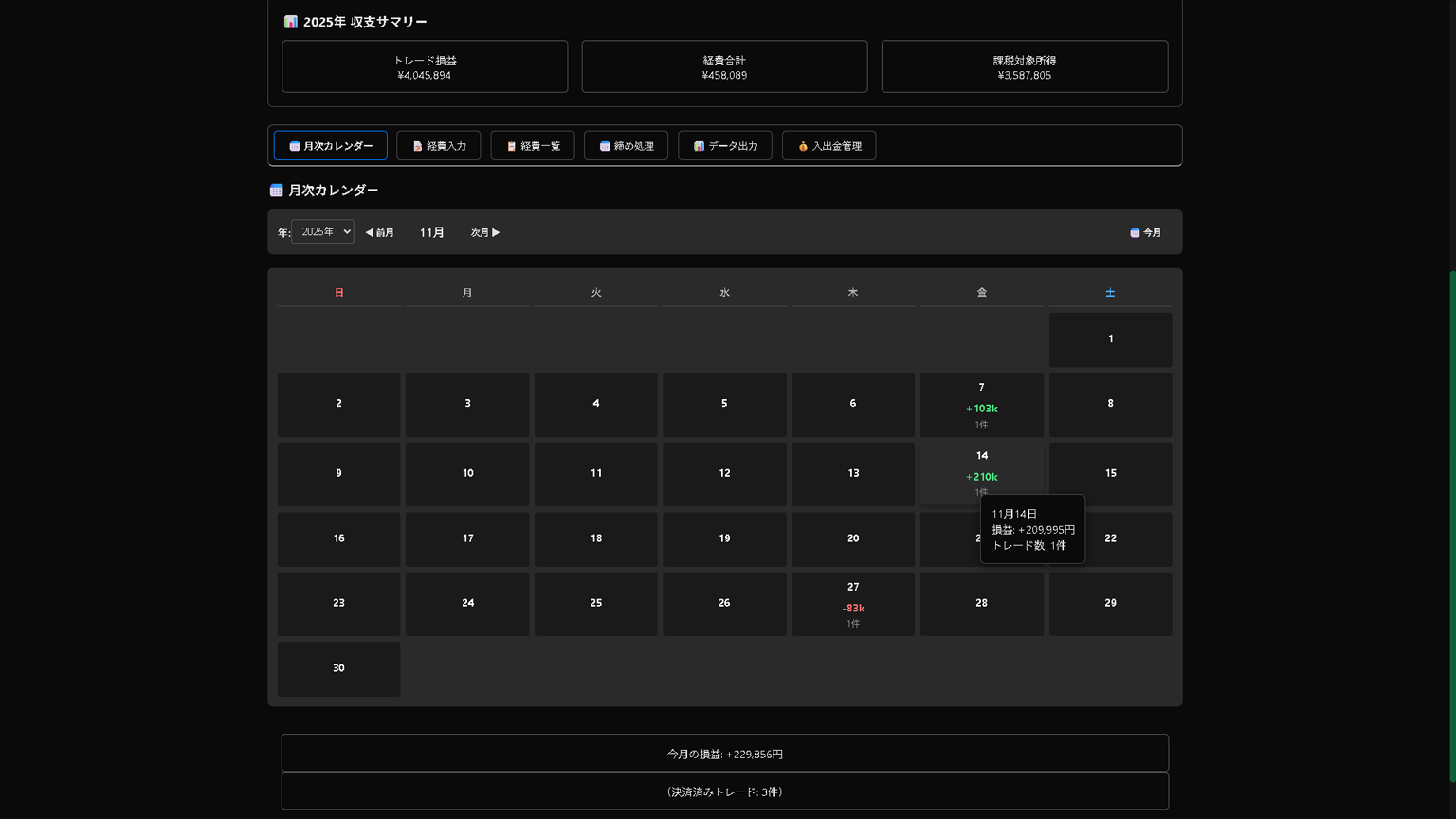 月次カレンダー